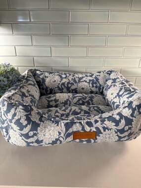 Laura Ashley Blue Floral Damask Bolster Pet Bed